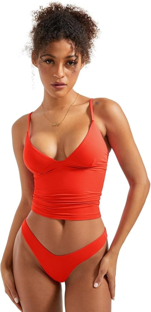 Women Sexy Deep V Neck Sleeveless Fitted Basic Tops Y2K Tank Top Cami