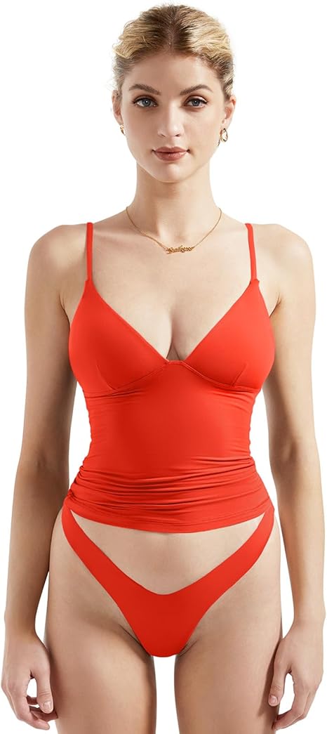 Women Sexy Deep V Neck Sleeveless Fitted Basic Tops Y2K Tank Top Cami