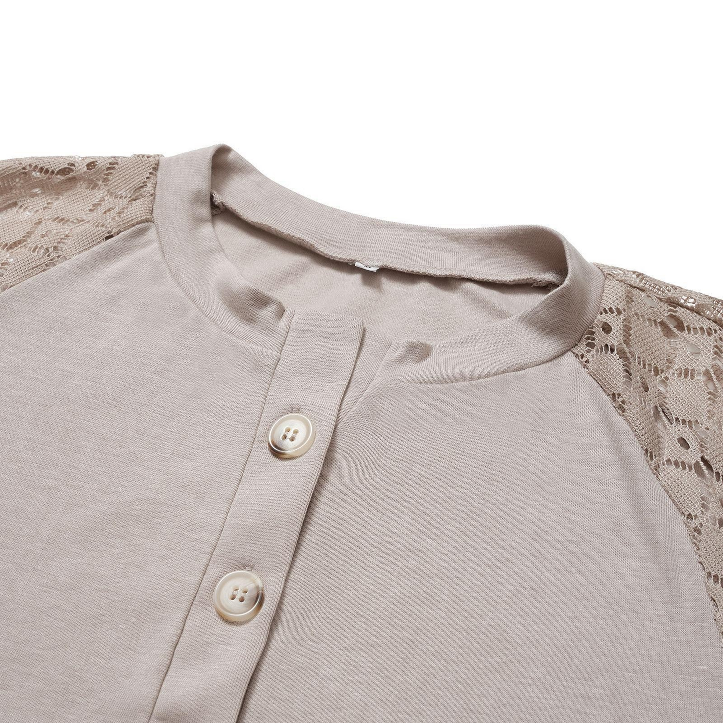 Casual Lace Button Top Women T-Shirt
